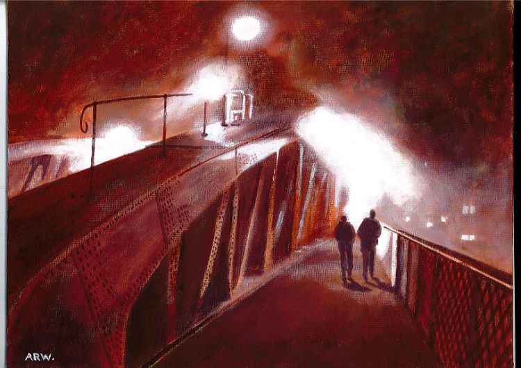 Swing Bridge Mist by Allan White. -acrylic