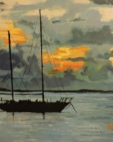 Sunset with Sailing Ship by Brian Wilson