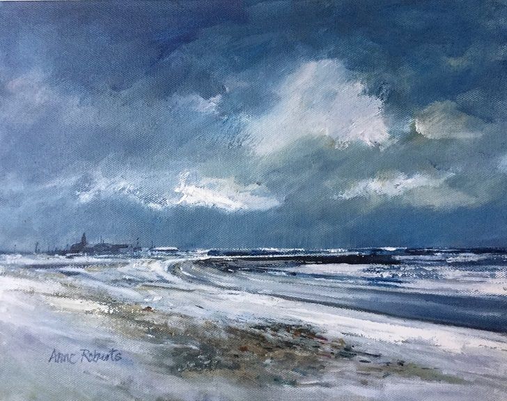 Anne Roberts -Church Point, Newbiggin by the Sea -acrylic on canvas 14"x11"