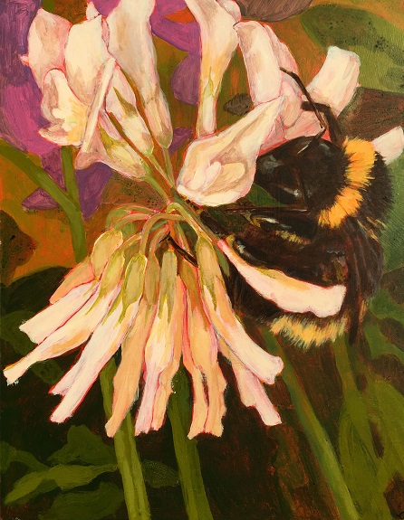 93 Clover and Bee by Clare Lovatt -acrylic on board