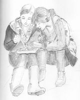 Joe Beard, Sharing, -painting study, gaphite pencil.