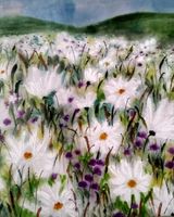 Sheila Lewis, Daisy Meadow, -painted on satin (£45)