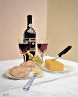 Joe Beard, Cheese & Wine -oil on panel