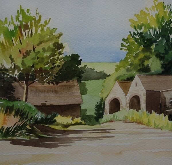 Willie Drea, Wiserley Farm -watercolour