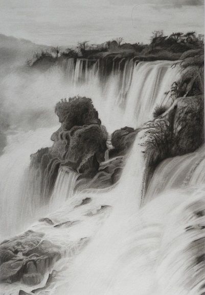 Detian Falls by Doug Stevenson -charcoal