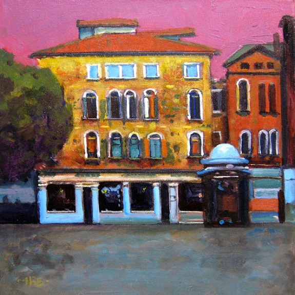 35 -Piazza after Rain by Harry Bell, -acrylic