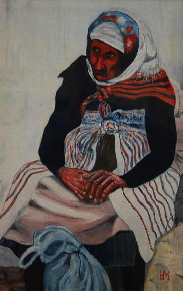Old Woman Resting by Harry Matthews, -oil