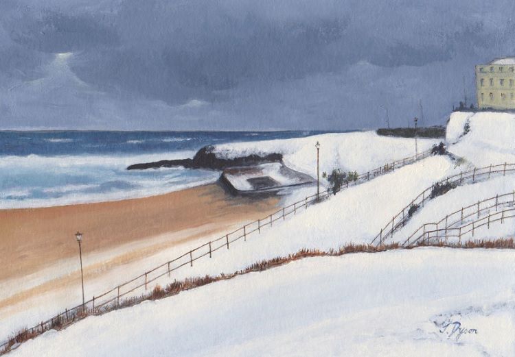 Snow on the Beach Tynemouth by Jenny Dyson -oils
