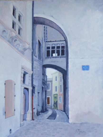 43 -The Medieval Town of Vivienne France by Jenny Dyson, -oil