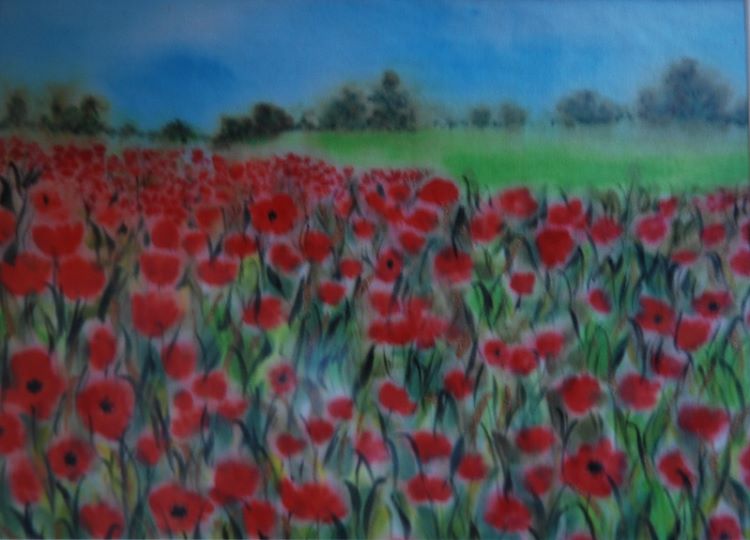 92 -Poppies by Sheila Lewis, -paint on satin