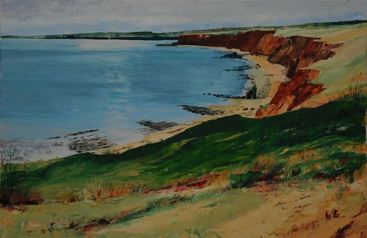 Durham Coast with the Hartlepools by W Drea Oil on canvas 60cmx40cm
