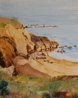 Man Haven The Leas Sth Shields by W Drea -oil on canvas board 8"x8"
