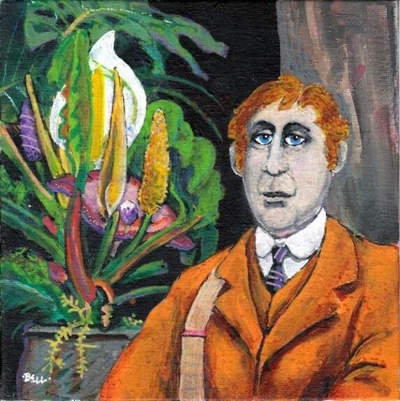 Harry Bell, The Botanist -acrylic on board 8"x8
