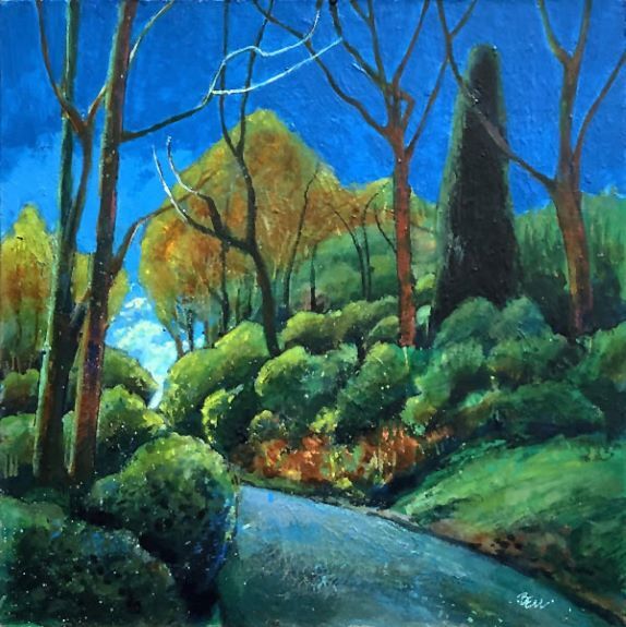 Harry Bell, Saltwell Park, Evening -acrylic on mount board 10"x10"