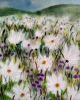 Daisy Meadow -painted on satin by Sheila Lewis