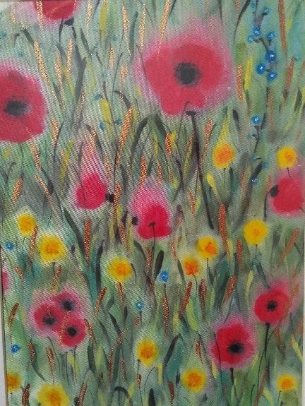 Summer Meadow -painted on Satin by Sheila Lewis