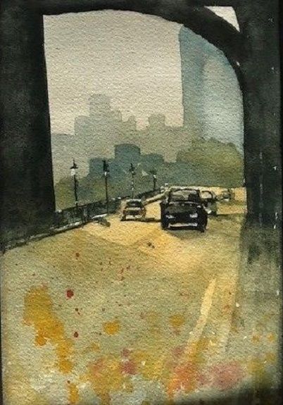 56 Tyne Bridge at Dusk -watercolour by Tim Griffiths