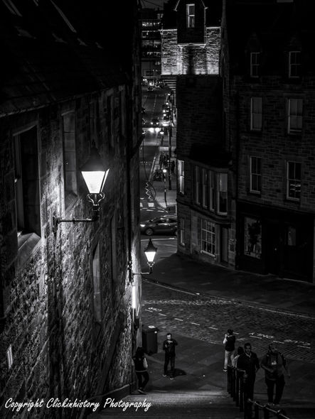 Urban street scene at night in Edinburgh