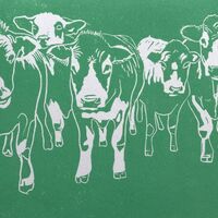 Green cows - lino print