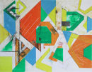 Title:- "Red, Blue, and Yellow Composition with Green" - 2012 - Medium:- watercolour and graphite on paper - Size:- H49 x W63 cm - Price:- On Application