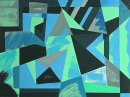 Title:- "A GREEN AND BLUE COMPOSITION" - Medium:- Acrylic Paint on Primed Paper - Size:- H48.5 x W63 cm - Price:- on application