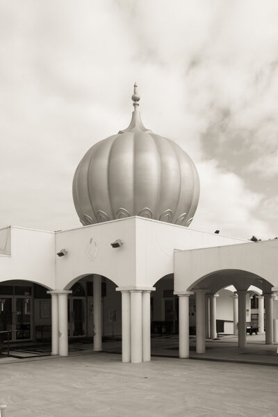 Side view of Gurdwara and prominent golden dome