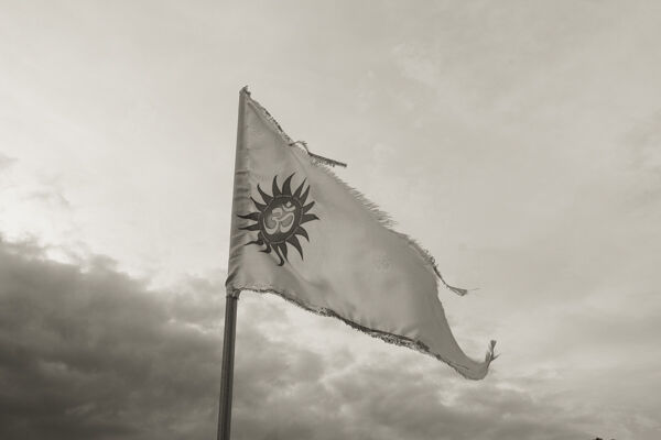 Banner depicting Om in Devanagari script