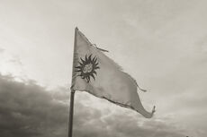 Banner depicting Om in Devanagari script