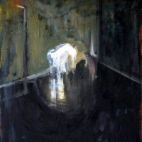 greyhound in interior, 52x44x2cm, oil on canvas, 2013