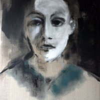 portrait 245, 50x40x1.6cm, acrylic on linen, 2014,framed, limed waxed wood box