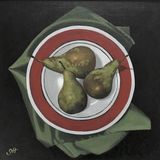 Three Pears on Green Napkin