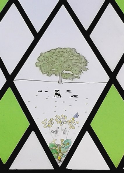 Rural Painted Scene in Stained Glass Window, Hilmarton