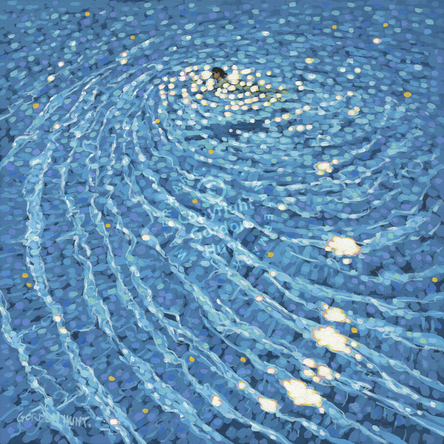 A person swims in the sparkling swimming pool, all on their own