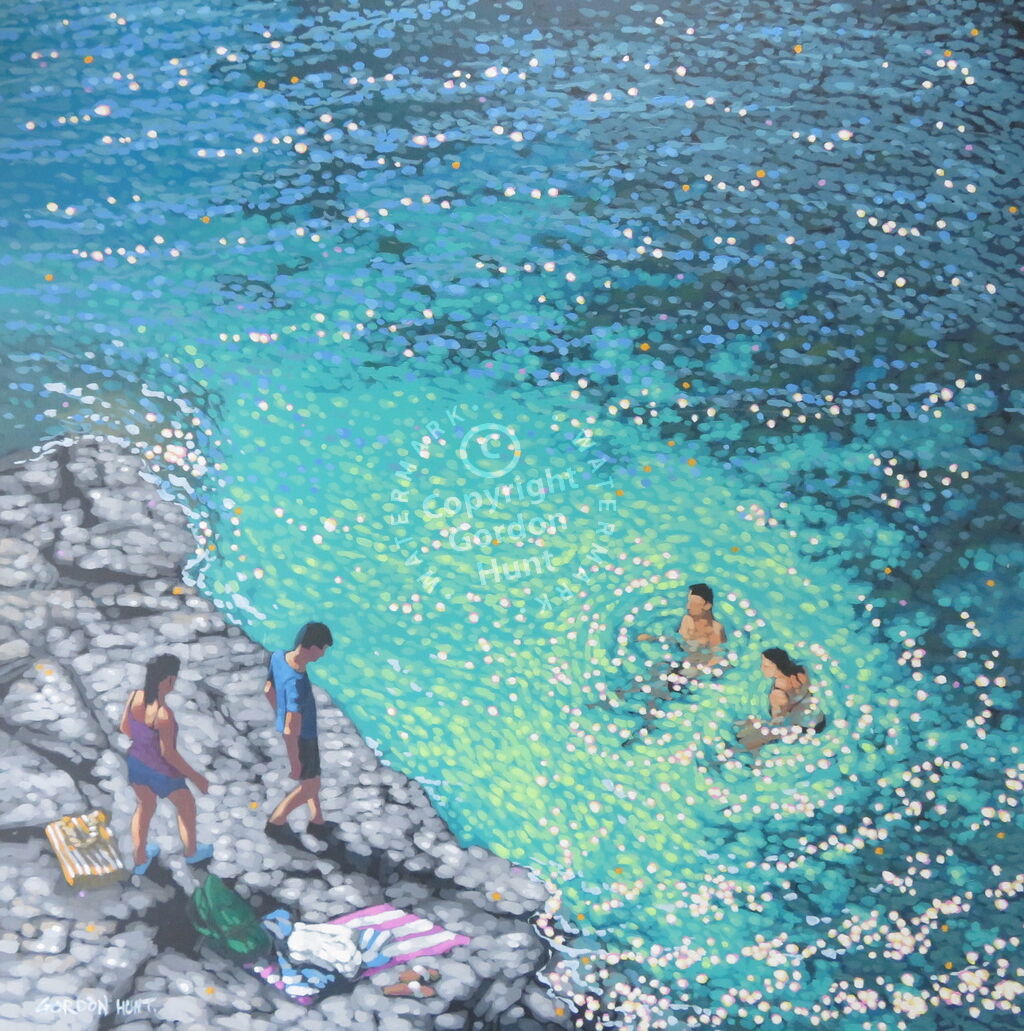 A couple enjoy the water and invite friends to join them