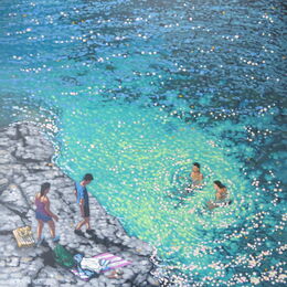 A couple enjoy the water and invite friends to join them