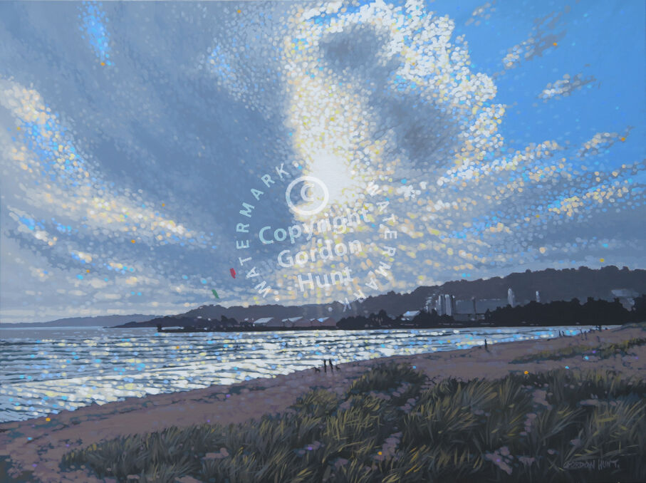 winter sunburst - Par Beach - Dog walking and wind surfing.