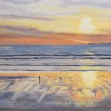 Oil on canvas, 100 x 40cm, for sale £350 Boy On A Sunset Beach