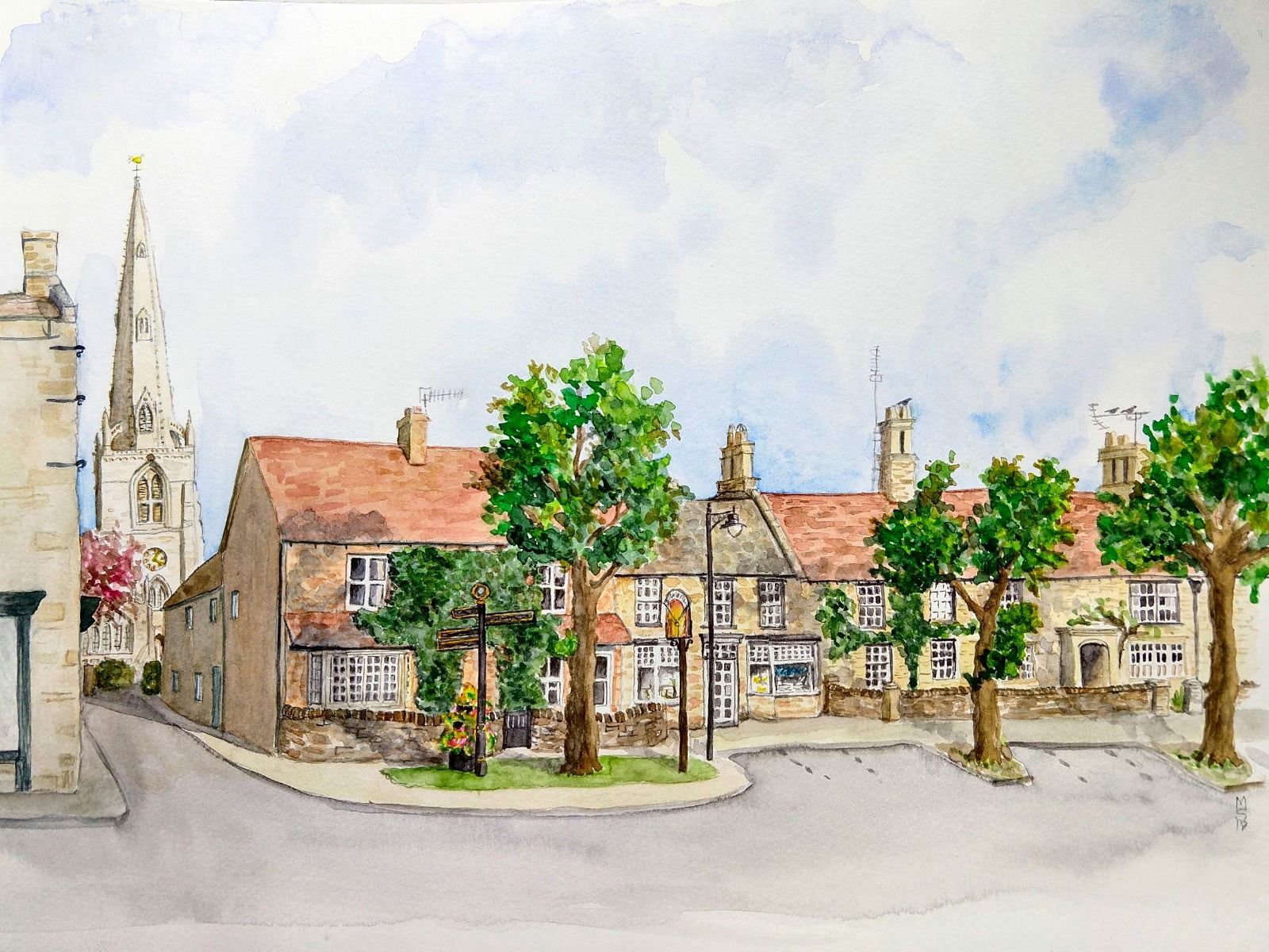 Higham Ferrers Market Square Chicele St.Marys church greeting card