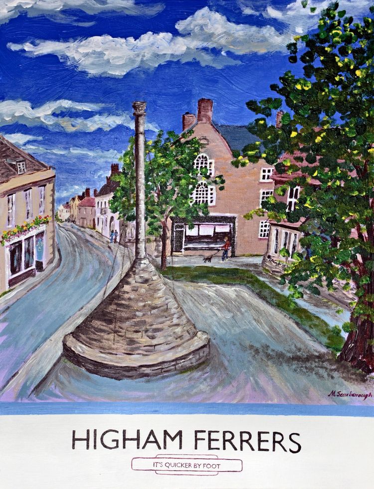 Higham Ferrers 'It's Quicker by foot' acyrlic town poster prints cards