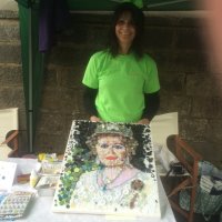 Julie with her button picture of the Queen