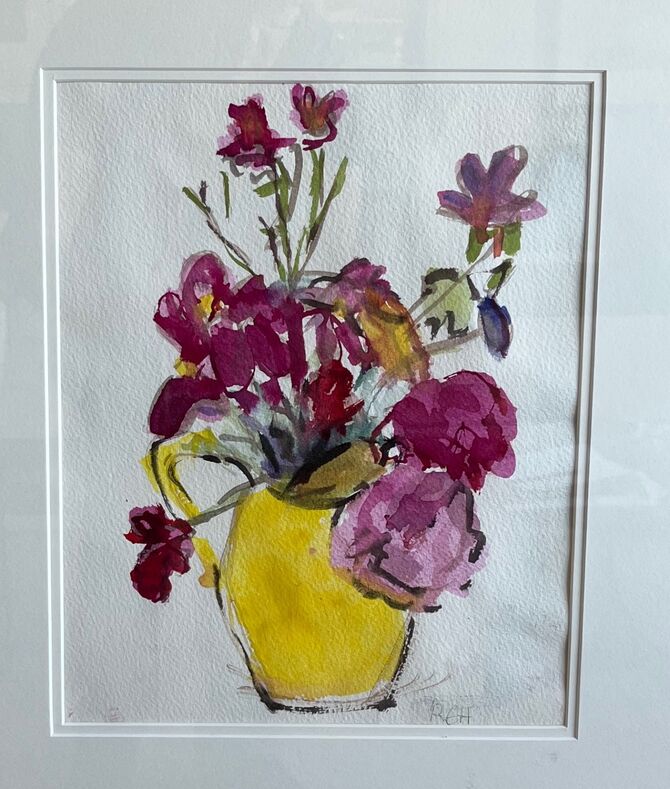 flowers in a yellow vase. watercolour 45x55cm