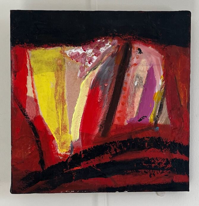 hill farm mixed media 30x30cm