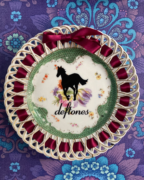 Deftones hand printed vintage ribbon plate