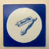 Toothpaste & Toothbrush hand painted tile