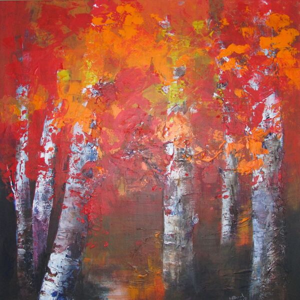 Autumn Fire Red Trees painting