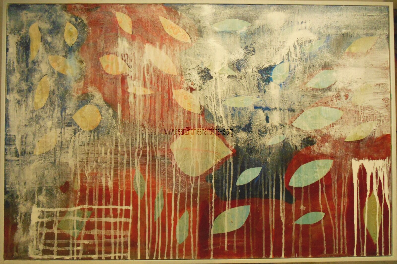 'AUTUMN' (2020) 60cm x 90cm overall including white float frame. Acrylic.