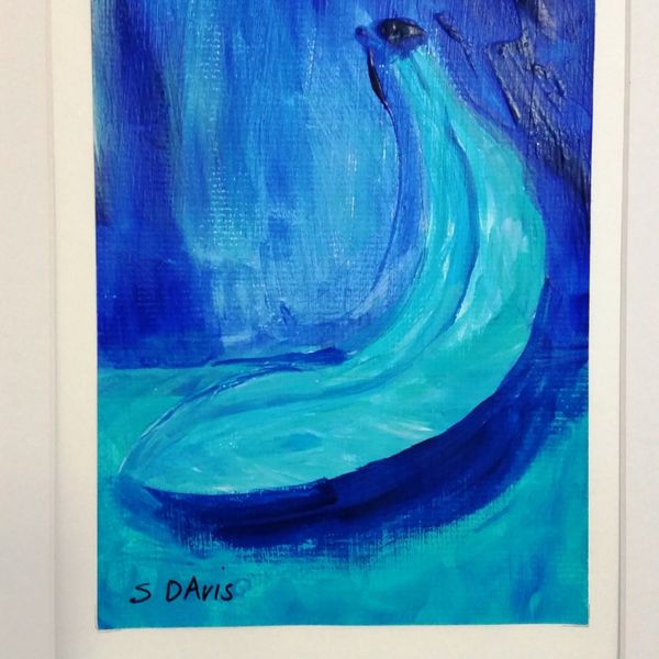 Blue Fruit is Best series BANANA 5OF6 $50.00 EACH OR $250.00 FOR ENTIRE SET. COMES IN 12"X16" MATT BOARD FRAME WITH BACKING BOARD IN CELLOPHANE SLEEVE.