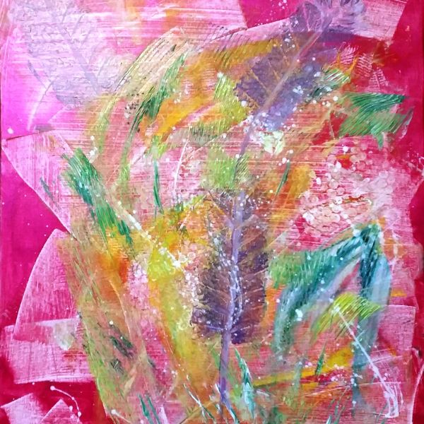 Name - BOUQUET 50cm x 60cm AU$250.00 Acrylic Abstract with Metallic Fuschia Background