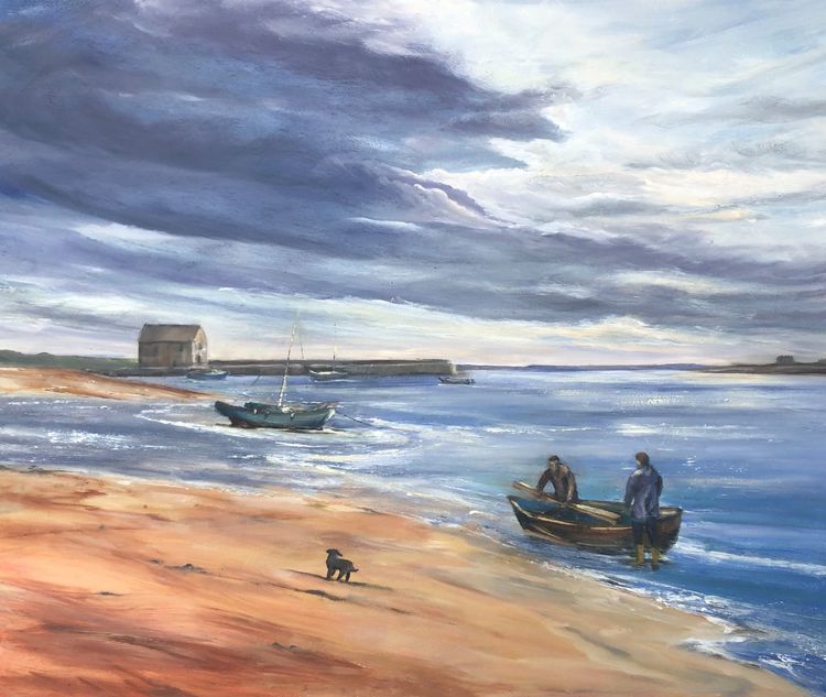 Fishermen on Elie Beach, Fife.