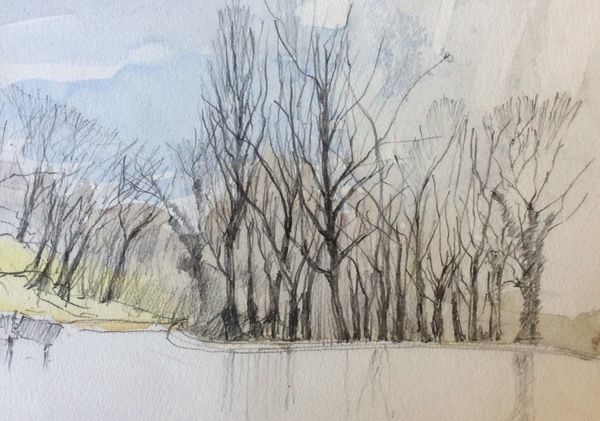 Mike  Fearne, Forge Dam, Ridgeway in the Moss Valley.Watercolour.